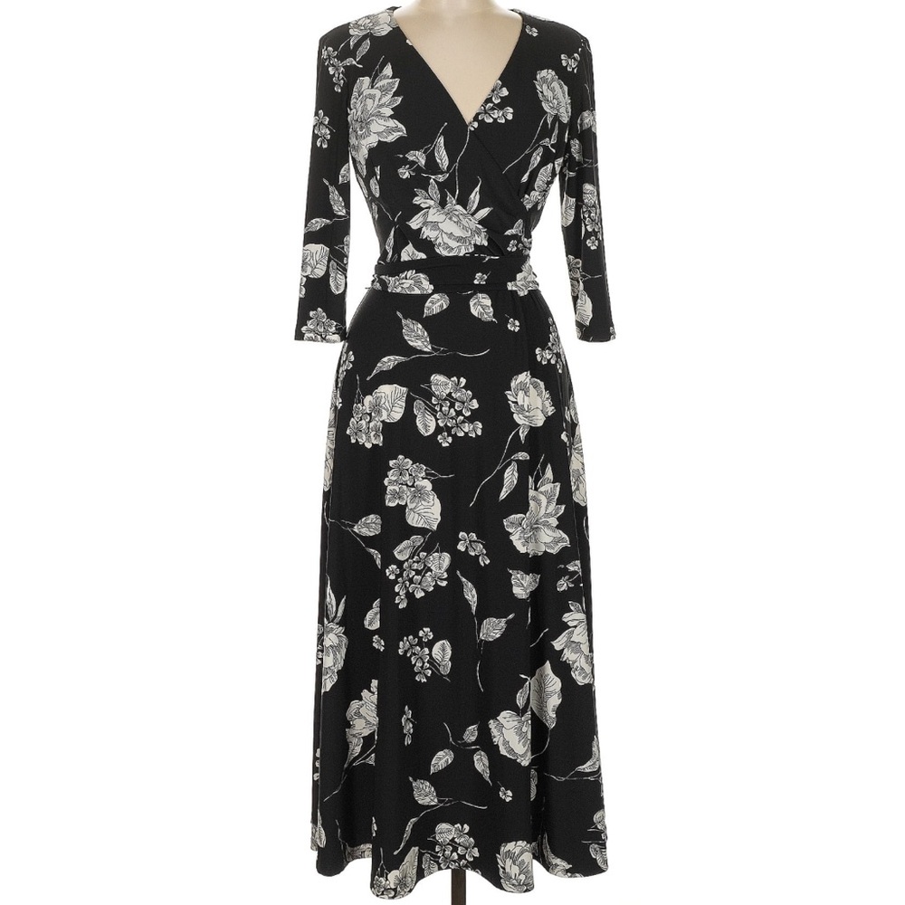 Ralph Lauren Black and White Floral Midi Dress
